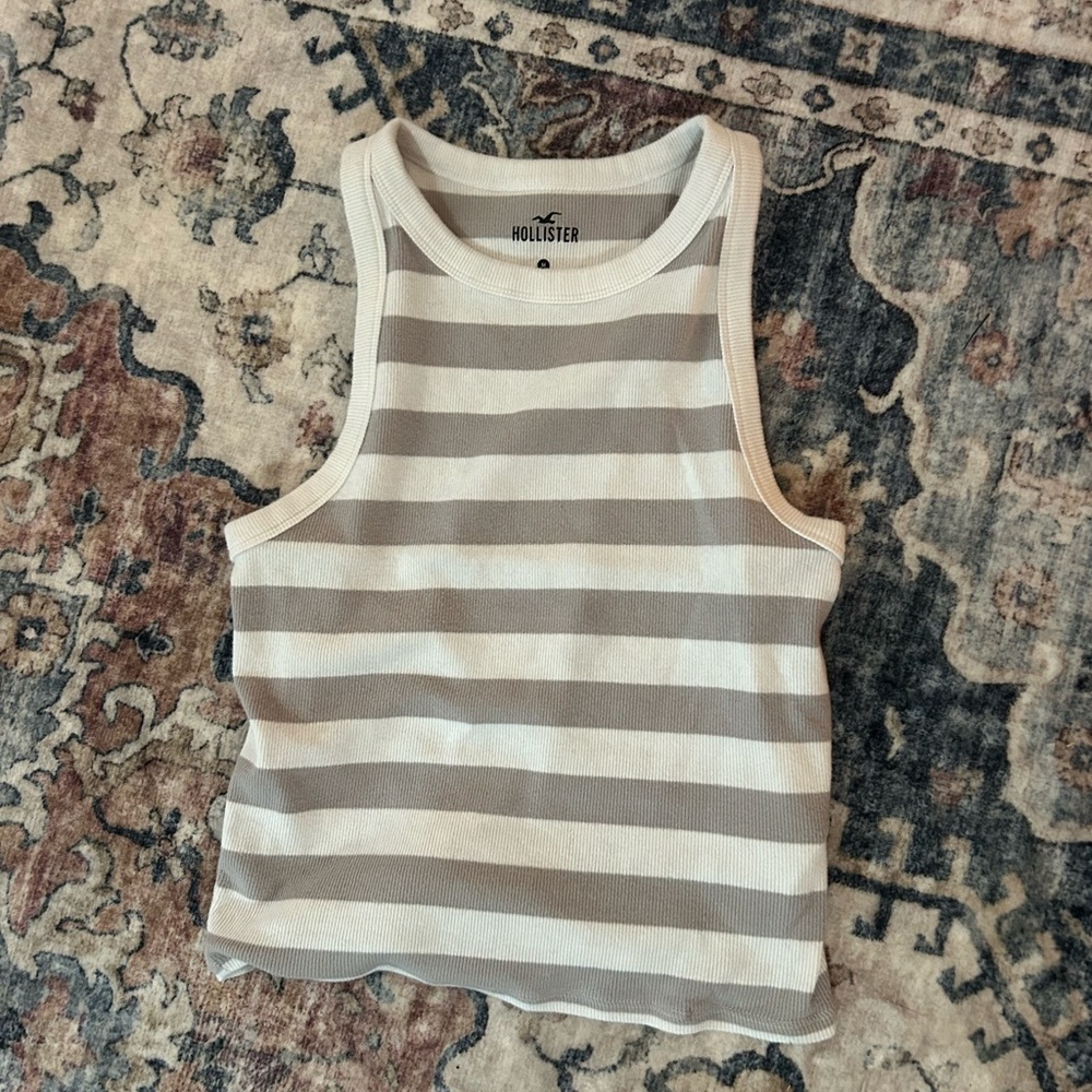 Hollister Gray and White Striped Sleeveless Top